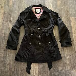 Weather Tamer Women's M Black Belted Trench Coat Floral Lining Full Length